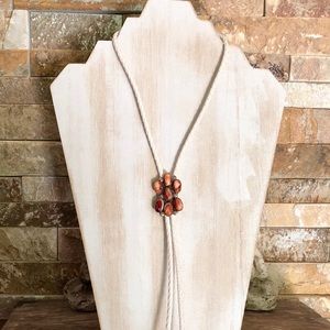 Bolo Tie-Repurposed SS vintage Coral ring
